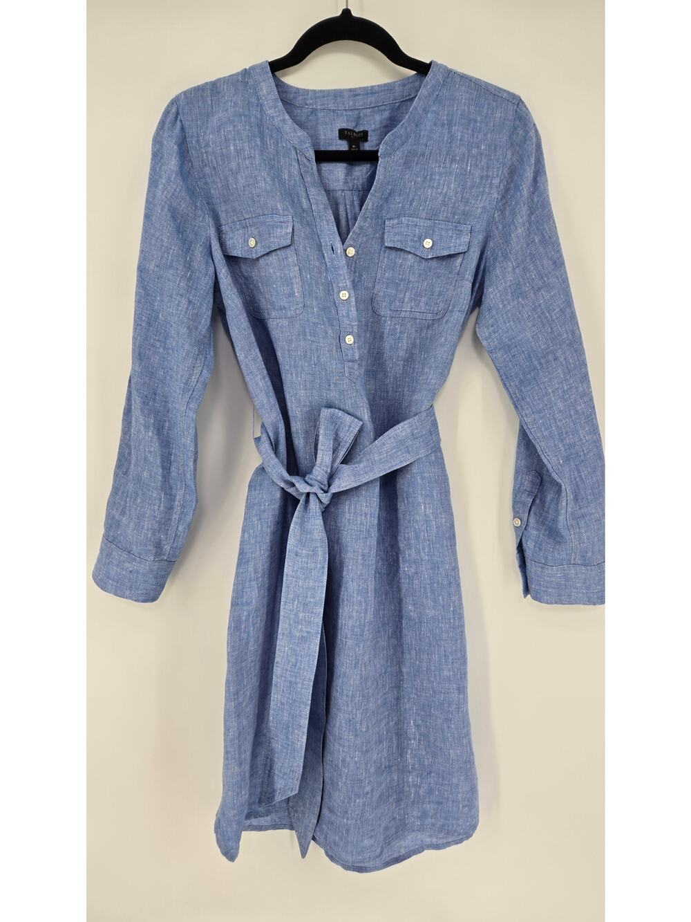 Talbot's 100% Linen Popover Shirt Dress with Belt, Chambray Blue, Size MP